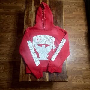 Retrovert Red Washed Studded Graphic Hoodie